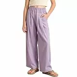 Rolanko Mädchen-Hose mit Weitem Bein, Fließender Paperbag Stil Elastische Taille Sommer Palazzo Hose mit Taschen für lockere Passform, Violett, 11-12 Jahre/160