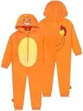 Pokemon Onesie Jungen, kuscheliger Schlafoverall Kinder aus Fleece, Glumanda Kinder Onesie für Winter, Langarm Pokemon Schlafanzug 128