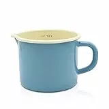 Krüger Emaille-Milchtopf Blau 12cm, 1 Liter - Topf mit Vollkontaktboden für energiesparendes Kochen - praktischer Ausguss & Literskala - spülmaschinen- & induktionsgeeignet (Blau)