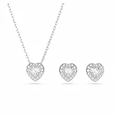 Swarovski Ariana Grande x Set, Rhodinierter Herz-Anhänger und Ohrstecker mit Kristallherzen in Klarem Pavé und Verschiedenen Schliffen, Länge Kette: 38-45 cm, Größe Ohrringe: 1 x 1 cm