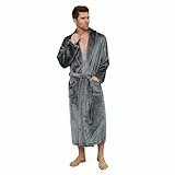U2SKIIN Herren Fleece Bademantel Plüsch weich warm Morgenmantel Bademäntel für Herren Nachtwäsche Hausmantel Saunamantel (Dunkelgrau, 2XL/3XL)