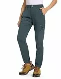 donhobo Hose Damen Wanderhose Leichter Atmungsaktiv Cargohose Wasserabweisend Quick Dry Stretch Outdoorhose UV-Schutz Trekkinghose Funktionshose mit 6 Taschen (Grau blau, M)