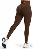 JOYSPELS Gym Sport Leggings Damen Scrunch Butt, High Waist Blickdicht Sporthose Lang Yogahose Po Push Up Seamless Shape Tights Zichorienkaffee L