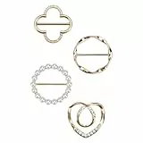 4 Stück Broschen für Kleidung,Schleppennadel Brautkleid Clothes Corner Knotted Button for Women Fashion Metal Round Circle Shirt Clip Buckle (Goldene)