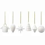 like. by Villeroy & Boch Winter Glow Ornamente-Set 6-teilig, Kleine Anhänger in 6 verschiedenen Formen, Weihnachtliche Dekoration, Christbaumschmuck, Premium Porzellan, Beige