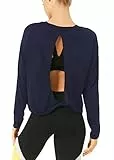 Bestisun Langärmeliges Workout-Shirt, Yoga, Tanz-Top, offener Rücken, athletische Kleidung für Damen, Marineblau, Klein