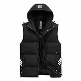YCDZSW Herren Outdoor-Weste, Steppweste mit Kapuze Ärmellos Jacke Wärme Daunenweste Dicke Freizeit Gilet Winter Vest (XXL,Schwarz)