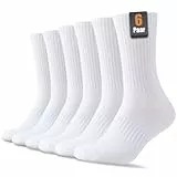 SockWaddles Socken Herren Damen, 6 Paar Baumwolle Atmungaktive Gepolsterte Tennissocken Sportsocken Laufsocken Wandersocken 43-46, Weiß