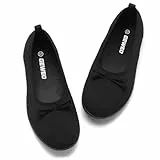 Geweo Damen Ballerinas Elegant Slip On Knit Kleid Schuhe Barfußschuhe Barfuss Ballerina Flache Schuhe Runde Zehe Slippers Walking Ballerinas für Frauen Bequem Weich Hausschuhe, Schwarz 37 EU