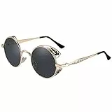 Aroncent Steampunk Sonnenbrille Retro Rund Vintage Polarisierte Verspiegelt Sonnen Brille Metall Vollrand Herren Damen