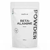 Nutri + Beta Alanin 1 kg Pulver - vegan rein hochdosiert und ohne Zusätze - 1000 g Pre Workout Booster ß Alanine Powder - ideal als Trainingsbooster