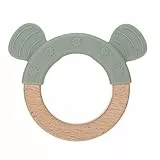 LÄSSIG Baby Greifling Beißring Beißhilfe Holz Silikon schadstoffgeprüft Spielen Anfassen Motorik Zahnen/ Teether Ring, Little Chums Cat, grau