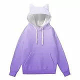Komiseup Hoodie Damen Oversize Y2K Pullover mit Katzenohren Kapuze Locker Einfarbig Sweatshirt mit Taschen Modische Druck Kapuzenpullover Casual Baumwolle Langarmshirt Teenager Mädchen Streetwear 01