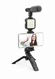 DigiPower Vlogging Set Like Me mit LED-Videoleuchte + Mikrofon + Handy Halterung + Handgriff/Mini-Stativ, kompatibel mit Smartphones, für TikTok, YouTube, Live-Streaming und Meetings