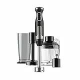 BLACK+DECKER - Stabmixer BXHBA1500E | 1500 Watt | 20 Geschwindigkeiten | Turbo | Edelstahl | Spritzschutz | Inklusive Pürieraufsatz, Schneebesen, Zerkleinerer und Messbecher