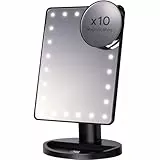 H&S LED Schminkspiegel mit Beleuchtung - Verstellbarer Kosmetikspiegel mit Licht in Schwarz - Make up Spiegel mit extra Vergrößerungsspiegel mit 10-Fach Vergrößerung