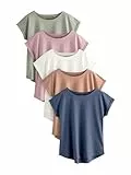 NEXT Damen 5er-Pack T-Shirts mit Flügelärmeln Ecru/Taupe/Brown/Blue/Yellow M