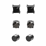 Airokiy Ohrring Clip damen Schwarzer Magnet Ohrringe mit Magnet Ohrclips Schwarz Ohne Ohrlöcher Magnetisch Clip Ohrklipser Zirkonia 3 Paare 6mm