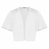 Kate Kasin Damen Strickjacke Kurze Ärmel mit V Ausschnitt Lässiger Cardigan mit Rüschen Spitzenspleißen Elegant Weiß XL