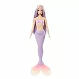 Barbie Meerjungfrau-Puppe mit fantasievollem Haar in Pink und Flieder mit Haarband, Puppe mit Muscheloberteil und lavendelblauer Schwanzflosse, HRR06