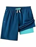 HFDWYJ Jungen Badeshorts Badehose Kinder Schnelltrocknend Boardshorts mit Elastisch Verstellbare Tunnelzug Jungen Boardshorts Schwimmhosen Jungen-Navyblau+Grün-5-6 Years