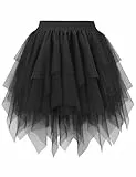 Hanpceirs Damen Tüll Röcke Layered Puffy Fee Röcke A-Linie Mini Rock Unregelmäßiger tüllrock Karneval Kostüm Schwarz M