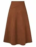 Kate Kasin Damen Eleganter Verdicktem Wildleder Midirock A-Linie Rock Faux Wildleder hoch taillierte Bodycon A-Linie Midi Röcke Dunkelbraun XL