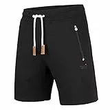 Mount Swiss Herren Freizeitshorts kurz mit Reißverschlusstaschen Bequeme Shorts für Sommer Alltag Urlaub Zuhause elastischer Bund mit Kordelzug Schwarz L