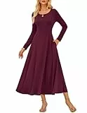 GRACE KARIN Damen Elegant Freizeitkleid Hochzeitsgast Kleider Langarm Maxikleid Burgundrot M