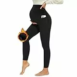 DDOBB Damen Umstandsleggings mit Taschen Schwangerschaftsleggings High Waist Umstandshose Blickdichte Weich Elastisch Umstandsmode Zuhause Yoga Sport(Schwarz thermoleggins, M)
