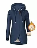 UMIPUBO Kapuzenpullover Hoodie Damen Fleecejacke Sweatjacke Herbst Winter Sweatshirt Lang Zipper Strickjacke mit Kapuze Langen Mantel Outwear Kapuzenjacke Mit Taschen(Marineblau,M)