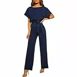 Damen Elegant Jumpsuit O-Ausschnitt Lang Overall Hosenanzug Playsuit Romper