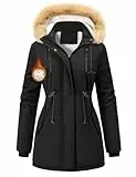 Nadeer Parka Damen Lang Mantel Gefüttert Winterjacke Wintermantel mit Abnehmbar Kapuze und Taschen Warm Winterparka(Schwarz,M)
