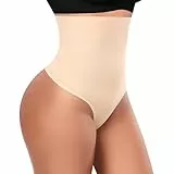 YARRCO Shapewear Damen Bauchweg Unterhose Tanga Body Shaper Miederhose Strings Unterwäsche Frauen Miederslips Formende Slips Hohe Taille Shaping Miederhöschen Bauch Weg Höschen(Beige, M)