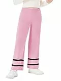 Haloumoning Mädchen Hose Freizeit Locker Strickhose Rippstrick Hose Einfarbig Oversized Breite Beine Freizeithose Rosa, 6-8 Jahre