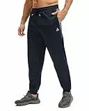 AMZSPORT Herren Jogginghose Leicht mit Reißverschlusstaschen Atmungsaktive Hose für Gym, Laufen und Freizeit,Schwarz L