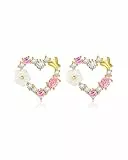 Mesovor Gold Ohrstecker Ohrringe Damen, 18 Karat Vergoldet Mädchen Ohrringe mit Hübscher Schmetterling Bunte Blumen Perle für Partei, Hochzeiten (Gold-Liebe)