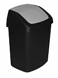 Curver 229420 Abfalleimer mit Schwingdeckel, aus Kunststoff, Schwarz/Grau, 30,6 x 24,8 x 41,8 cm, 15 Liter
