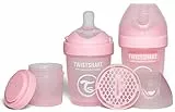Twistshake 2x Pro Double Anti-Kolik Babyflasche mit Milchpulverbehälter und Mixer - 180 ml | Langsam Fließende, Brustähnliche Brustwarze aus Silikon | BPA-freie | Geeignet für Neugeborene (0+) | Rosa