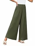 GRACE KARIN Women Lässig Leichte Palazzo Hose Sommerhose mit weitem Beinschnitt Armeegrün S