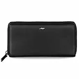 Marc Peter® Geldbörse Daisy, Große Portemonnaie aus Leder, Geldbeutel mit TÜV-geprüftem RFID-Schutz, inkl. Geschenk-Box, für Damen - Schwarz Nappa