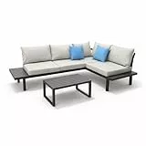 greemotion - Gartenlounge-Set Samoa Aluminium-Holz-Optik inkl. Auflagen & Tisch 155x70x63 cm - Lounge-Set wetterfest - Für Garten & Terrasse - modern, schwarz
