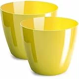 PECZEKO Blumentopf glänzender, Pflanzkübel aus Übertopf Kunststoff Dekorativer Topf für, groß und klein Pflanzen, 2er-Set blumenkübel, blumenkübel kräutertopf, (2 Pack) Gelb, ø 9.5 cm