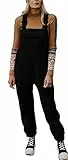 Ebifin Jumpsuits für Damen Lässiger Latzhose Arbeitshose Fleece Warme Overalls Winter Latzhosen mit Taschen.Schwarz.S