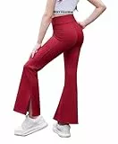 Arshiner Mädchen Schlag Leggings V-line Taille Kinder Komfort Flare Bootcut Weichheit Schlaghosen Geschlitzt Sport Glockenhose Freizeit Yoga Leggings für Mädchen 13-14 Jahre Dunkelrot