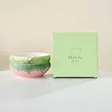 YlobdolY Matcha-Schüssel aus Keramik mit Ausgießer, handgefertigt, Aquarell, glasiertes Porzellan, traditionell, japanische Tee-Rührschüssel mit Geschenkbox zum Schlagen von Matcha, Rosa/Grün