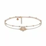 GD GOOD.designs Fußkettchen für Damen mit Herz | Mehrreihige rosegoldene Infinity Fusskette - Wasserfest & Verstellbar (22-27 cm) | 316L Edelstahl Fußschmuck in 18K Roségold