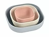 BÉABA, 3er-Set stapelbare Silikonschalen, Baby-Mahlzeiten-Set, Kinder-Silikon-Geschirr-Set, stapelbar, skalierbar, ergonomisch, gesundes Silikonmaterial, langlebig (Samtgrau/Cotton/Rosa)