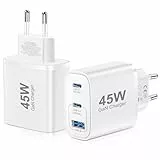 USB C Ladegerät 45W GAN 2er-Pack Netzteil für Samsung Galaxy S25/S24/S23/S22/S21 iPhone 16 15 14 Pro Max 13 12,3 Port Typ C USB Mehrfach PPS Schnellladegerät für Samsung/iPhone/iPad (Weiß)
