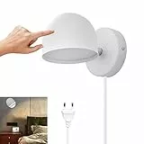 12W LED Innen Wandleuchte Mit Stecker, Touch Control Wandlampe Dimmbar, 360° Drehbare Nachttischlampe, 3000k Warmweiß Einstellbar Leselicht Für Wohnzimmer, Schlafzimmer, Treppen, Flur, Büro,Weiß